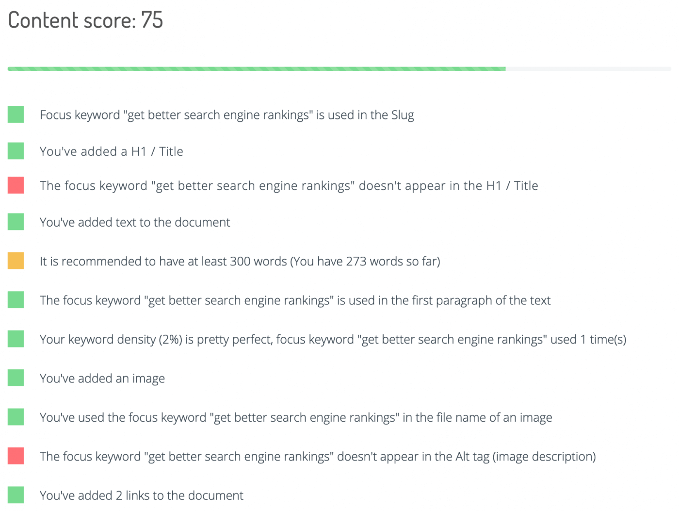 SEO content score