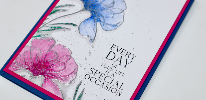 Petals Watercolor - Blues and pinks with silver embossing.