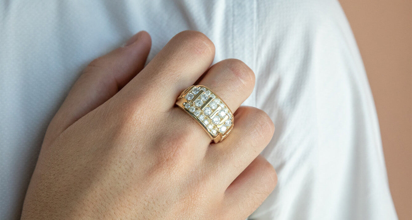 A Roundup Of Our Most "Masculine" Engagement Rings | 9ct Yellow Gold 3 Carat Diamond Men's Ring