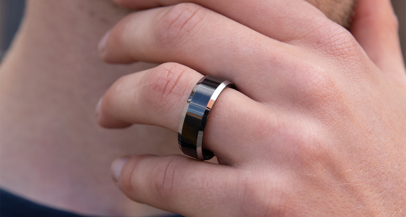 A Roundup Of Our Most "Masculine" Engagement Rings | Tungsten Black Polished Centre Gents Ring 