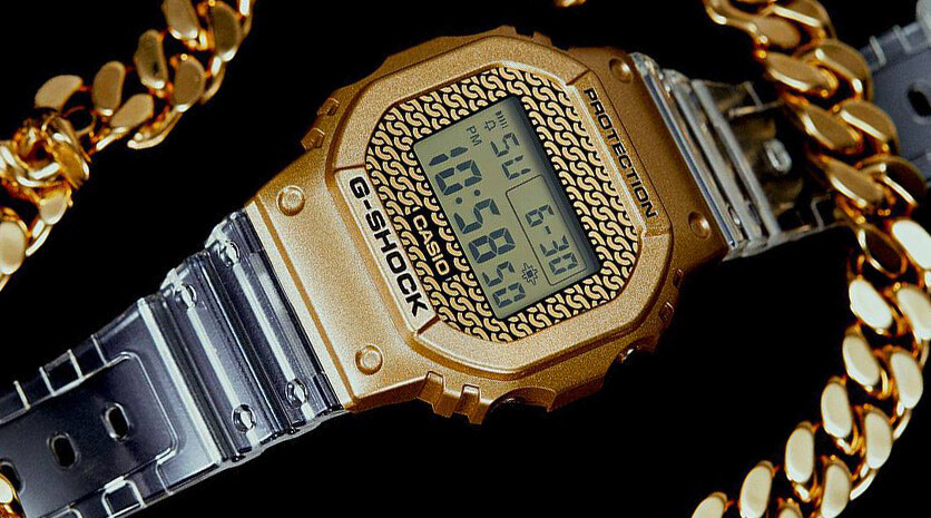 Step Up Your Street Style Game With The New G-Shock DWE5600HG-1 Gold Chain Watch | Collector's Box & Strap
