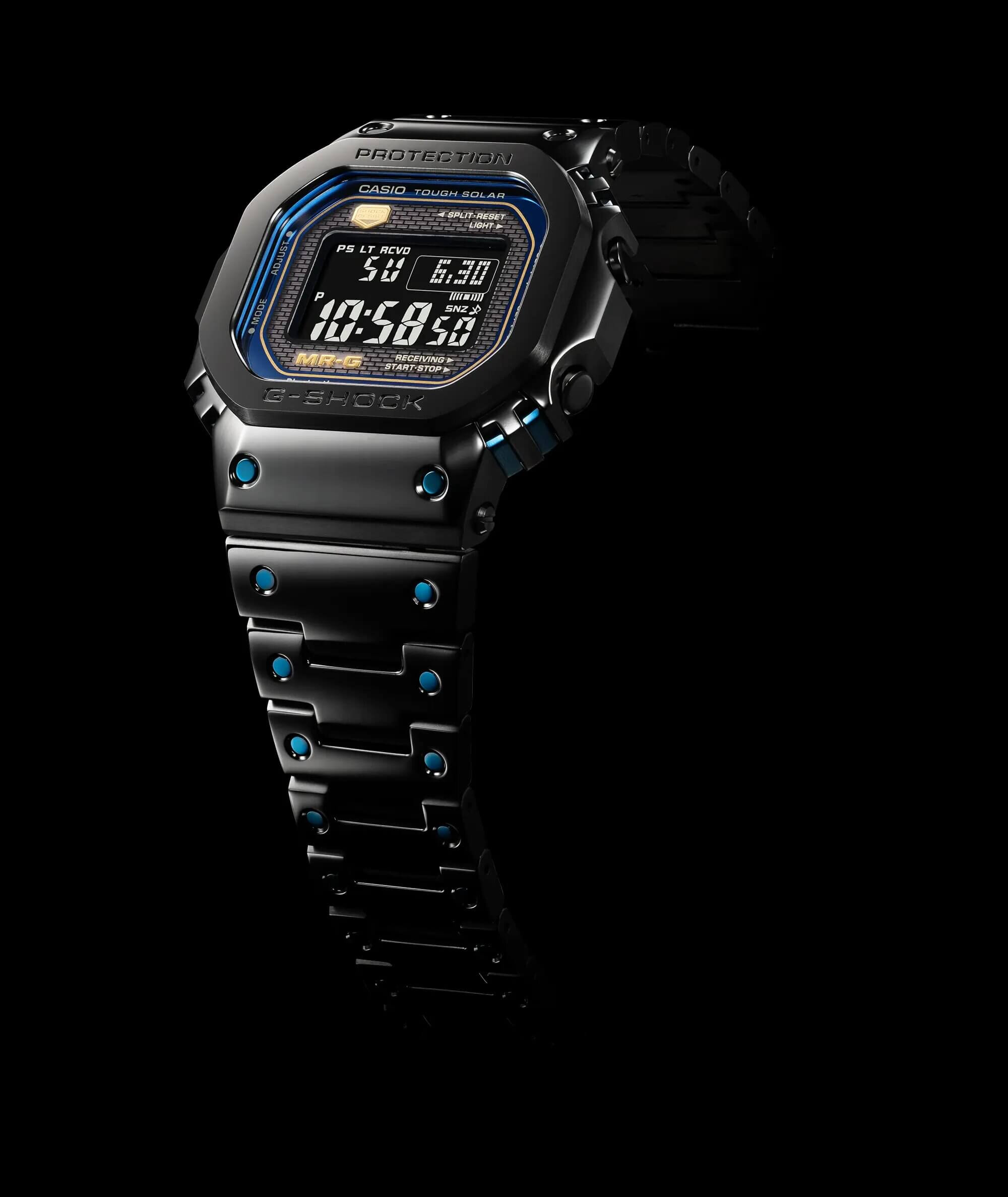 G-Shock MR-G Kiwami. Ao-Zumi blue accents in a Casio Square model with DLC coating.. 