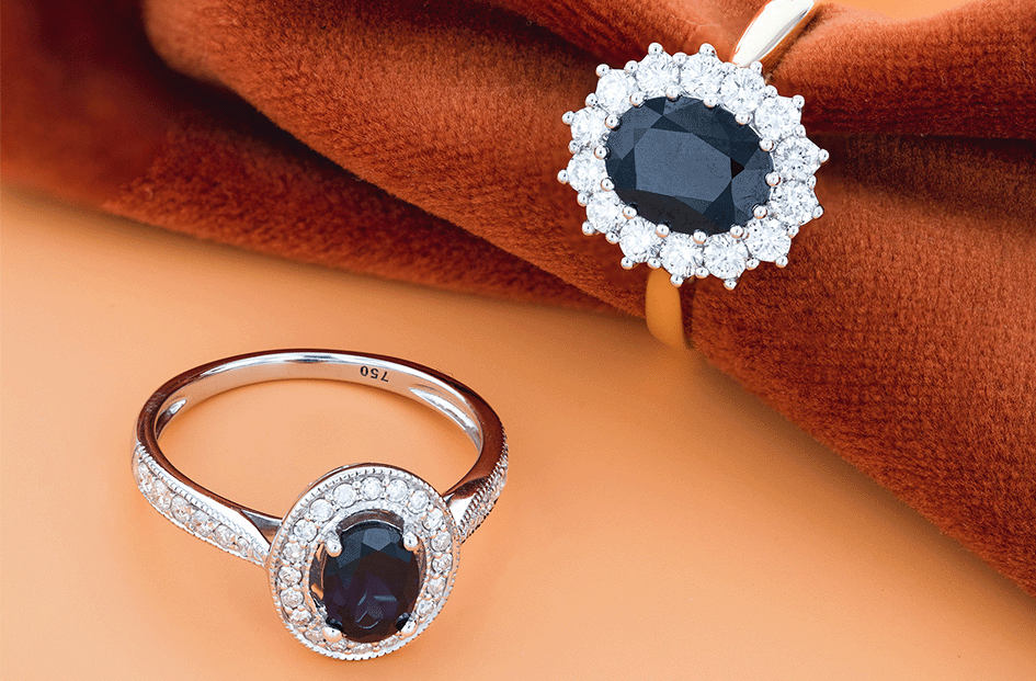 Oval Engagement Rings. Two Australian black sapphires.
