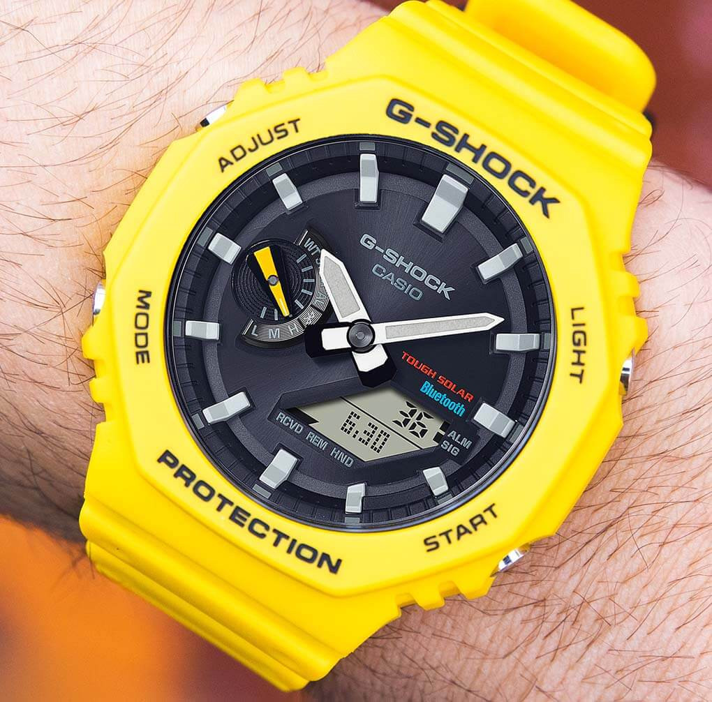 G-Shock CasiOak Solar + Bluetooth Watches. Yellow Watch.