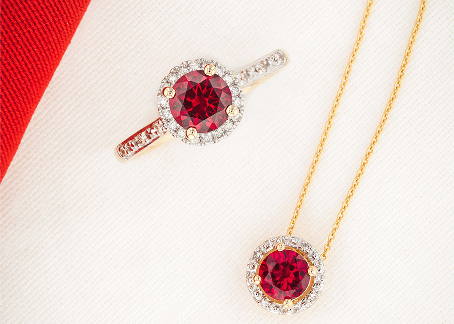 What is the july birthstone: 9ct Rose Gold Created Ruby + Diamond Ring